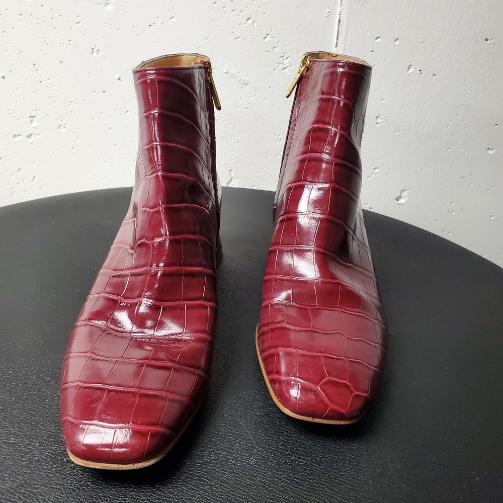Circus by Sam Edelman Burgundy Croc-Embossed Ankle Boots - Picture 2 of 8